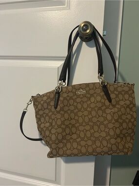 Coach Kelsey Signature Canvas Tote in Tan with Dark Brown Trim